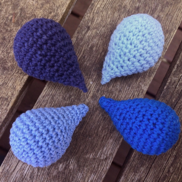 Four little crochet water droplets